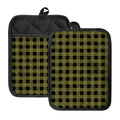 Olive Green Buffalo Check Pattern Print Pot Holders With Pocket