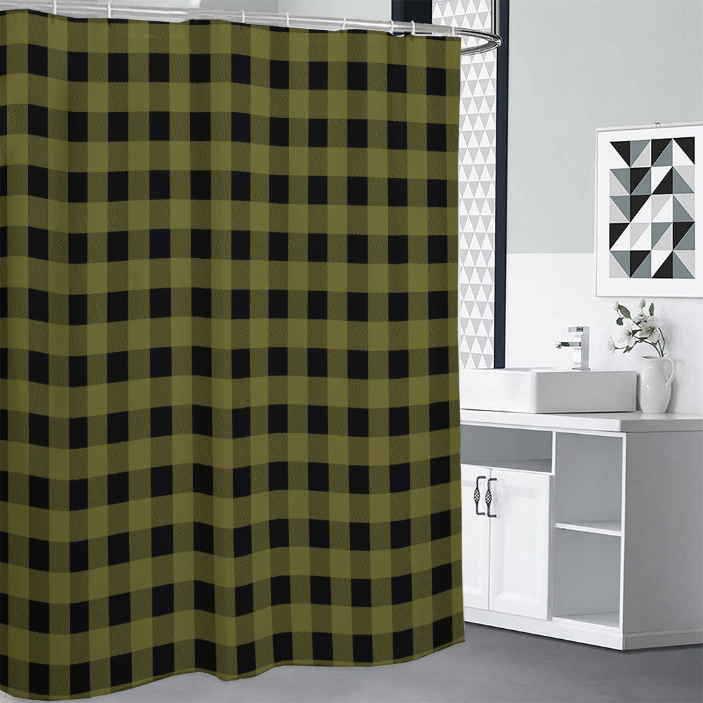 Olive Green Buffalo Check Pattern Print Premium Shower Curtain