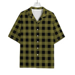 Olive Green Buffalo Check Pattern Print Rayon Hawaiian Shirt
