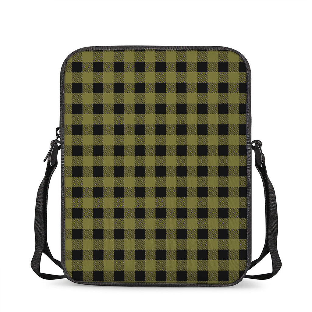 Olive Green Buffalo Check Pattern Print Rectangular Crossbody Bag