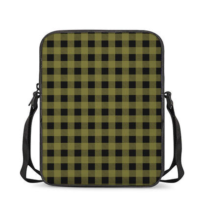 Olive Green Buffalo Check Pattern Print Rectangular Crossbody Bag