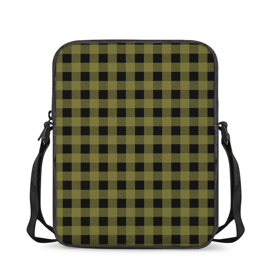 Olive Green Buffalo Check Pattern Print Rectangular Crossbody Bag