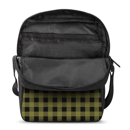 Olive Green Buffalo Check Pattern Print Rectangular Crossbody Bag
