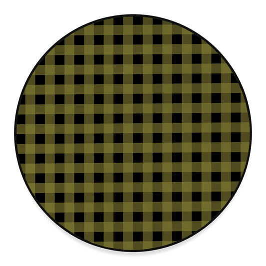 Olive Green Buffalo Check Pattern Print Round Floor Mat