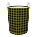 Olive Green Buffalo Check Pattern Print Round Laundry Basket
