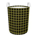 Olive Green Buffalo Check Pattern Print Round Laundry Basket