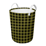 Olive Green Buffalo Check Pattern Print Round Laundry Basket