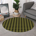 Olive Green Buffalo Check Pattern Print Round Rug