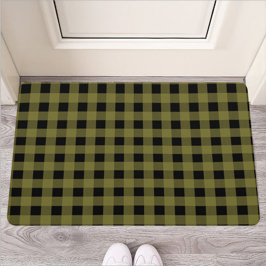 Olive Green Buffalo Check Pattern Print Rubber Doormat
