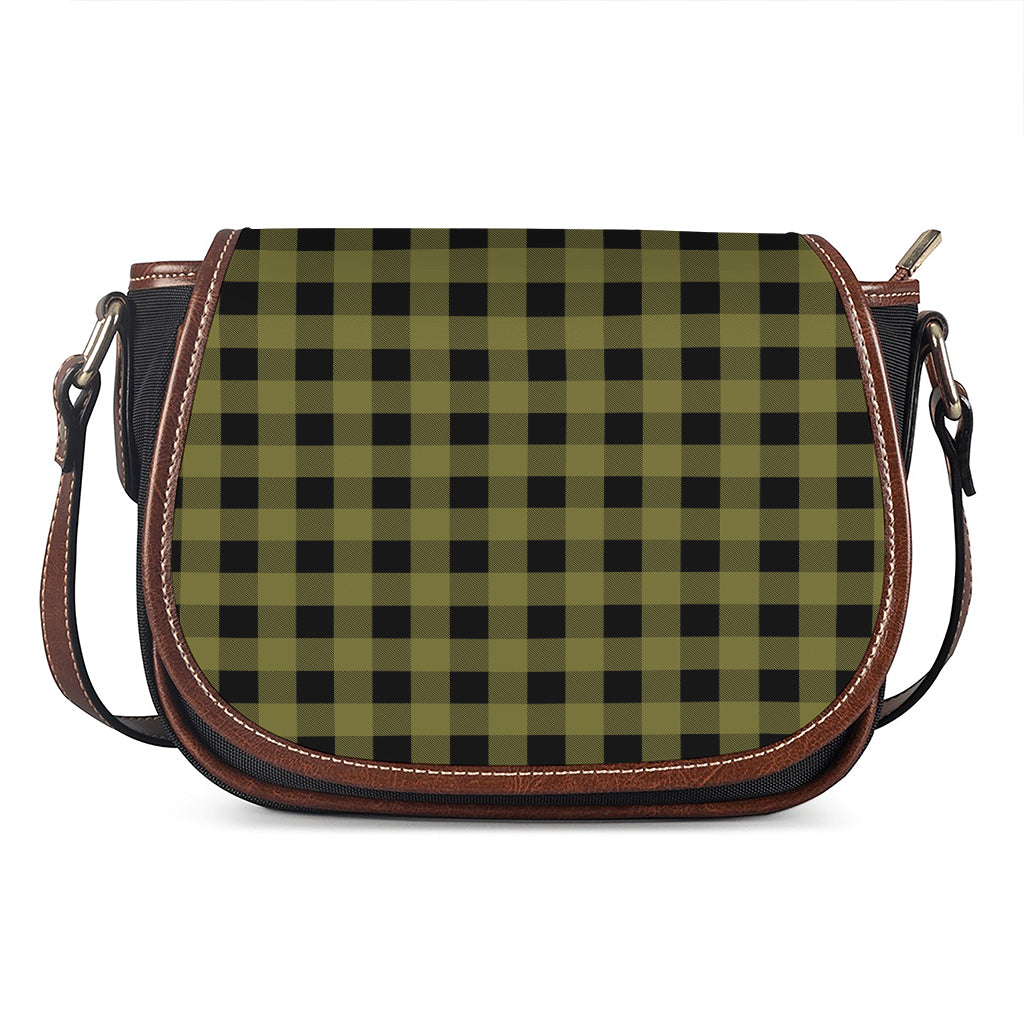 Olive Green Buffalo Check Pattern Print Saddle Bag