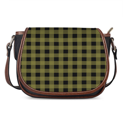 Olive Green Buffalo Check Pattern Print Saddle Bag