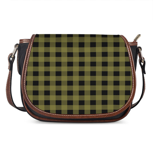 Olive Green Buffalo Check Pattern Print Saddle Bag