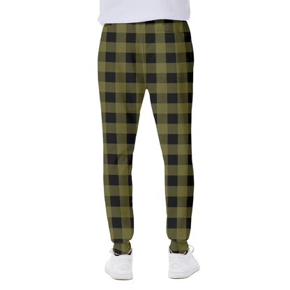 Olive Green Buffalo Check Pattern Print Scuba Joggers