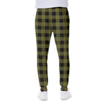 Olive Green Buffalo Check Pattern Print Scuba Joggers