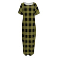 Olive Green Buffalo Check Pattern Print Short Sleeve Long Nightdress