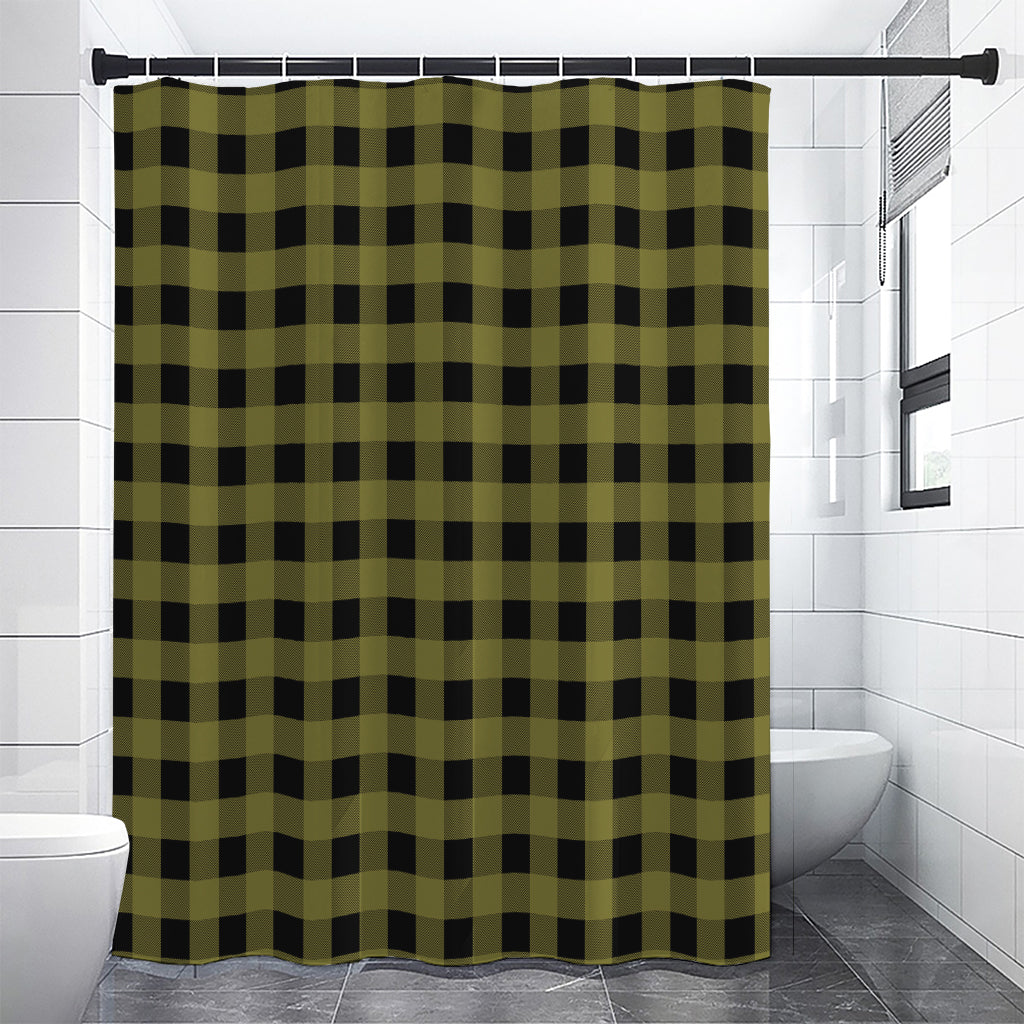 Olive Green Buffalo Check Pattern Print Shower Curtain