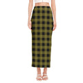Olive Green Buffalo Check Pattern Print Side Slit Maxi Skirt