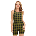 Olive Green Buffalo Check Pattern Print Sleeveless One Piece Swimsuit