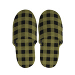 Olive Green Buffalo Check Pattern Print Slippers
