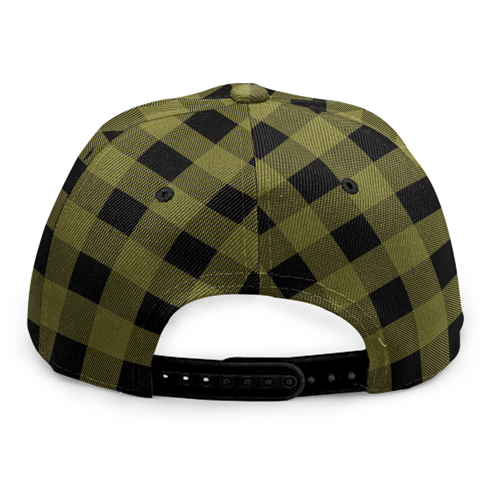 Olive Green Buffalo Check Pattern Print Snapback Cap