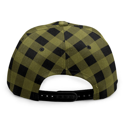 Olive Green Buffalo Check Pattern Print Snapback Cap