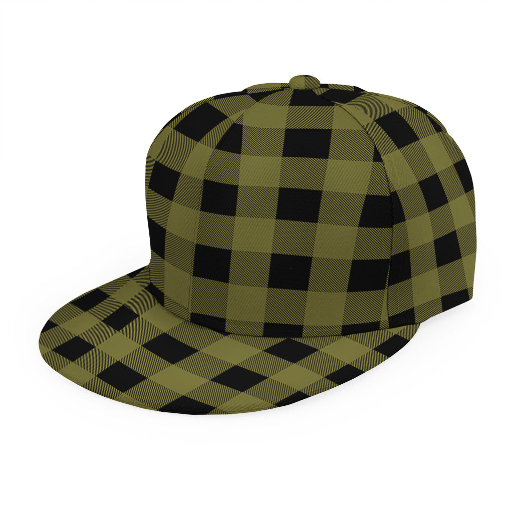 Olive Green Buffalo Check Pattern Print Snapback Cap
