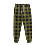 Olive Green Buffalo Check Pattern Print Sweatpants