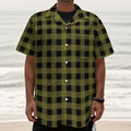 Olive Green Buffalo Check Pattern Print Textured Short Sleeve Shirt