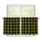 Olive Green Buffalo Check Pattern Print Tier Curtains