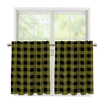 Olive Green Buffalo Check Pattern Print Tier Curtains