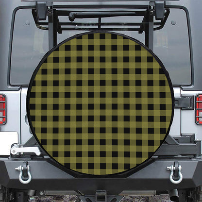 Olive Green Buffalo Check Pattern Print Tire Cover
