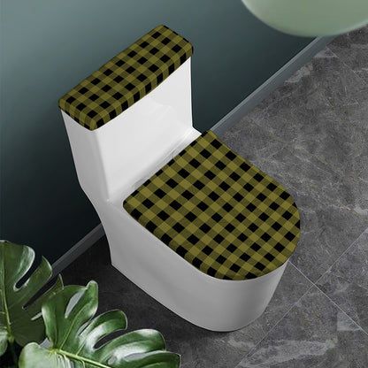 Olive Green Buffalo Check Pattern Print Toilet Lid And Tank Cover Set