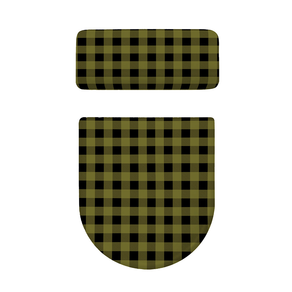 Olive Green Buffalo Check Pattern Print Toilet Lid And Tank Cover Set