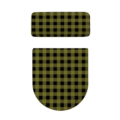 Olive Green Buffalo Check Pattern Print Toilet Lid And Tank Cover Set