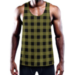 Olive Green Buffalo Check Pattern Print Training Tank Top