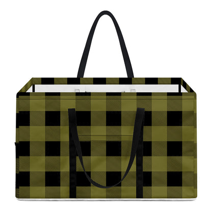 Olive Green Buffalo Check Pattern Print Utility Tote Bag