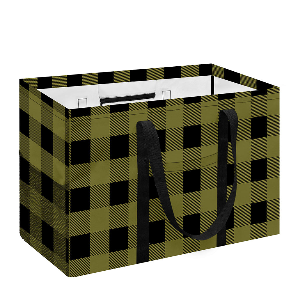 Olive Green Buffalo Check Pattern Print Utility Tote Bag