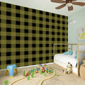 Olive Green Buffalo Check Pattern Print Wall Sticker
