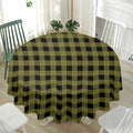 Olive Green Buffalo Check Pattern Print Waterproof Round Tablecloth