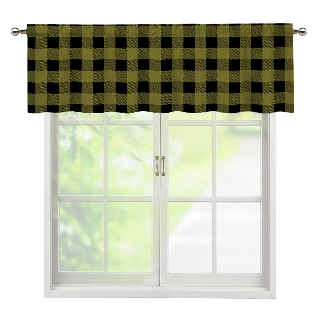 Olive Green Buffalo Check Pattern Print Window Valance