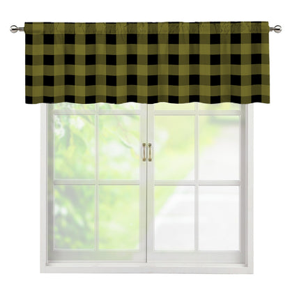 Olive Green Buffalo Check Pattern Print Window Valance