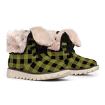 Olive Green Buffalo Check Pattern Print Winter Boots
