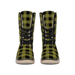 Olive Green Buffalo Check Pattern Print Winter Boots