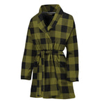 Olive Green Buffalo Check Pattern Print Women's Bathrobe