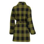 Olive Green Buffalo Check Pattern Print Women's Bathrobe