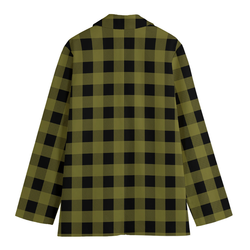 Olive Green Buffalo Check Pattern Print Women's Blazer