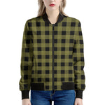 Olive Green Buffalo Check Pattern Print Women's Bomber Jacket