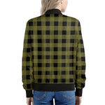Olive Green Buffalo Check Pattern Print Women's Bomber Jacket