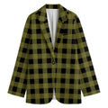 Olive Green Buffalo Check Pattern Print Women's Cotton Blazer
