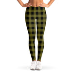 Olive Green Buffalo Check Pattern Print Women's Leggings